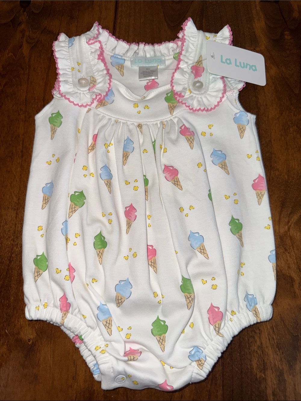 White Ice Cream Print Baby Girls One-Piece Romper